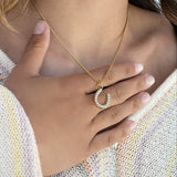 18K Gold PVD Stainless Steel Pearl Horseshoe Charm
