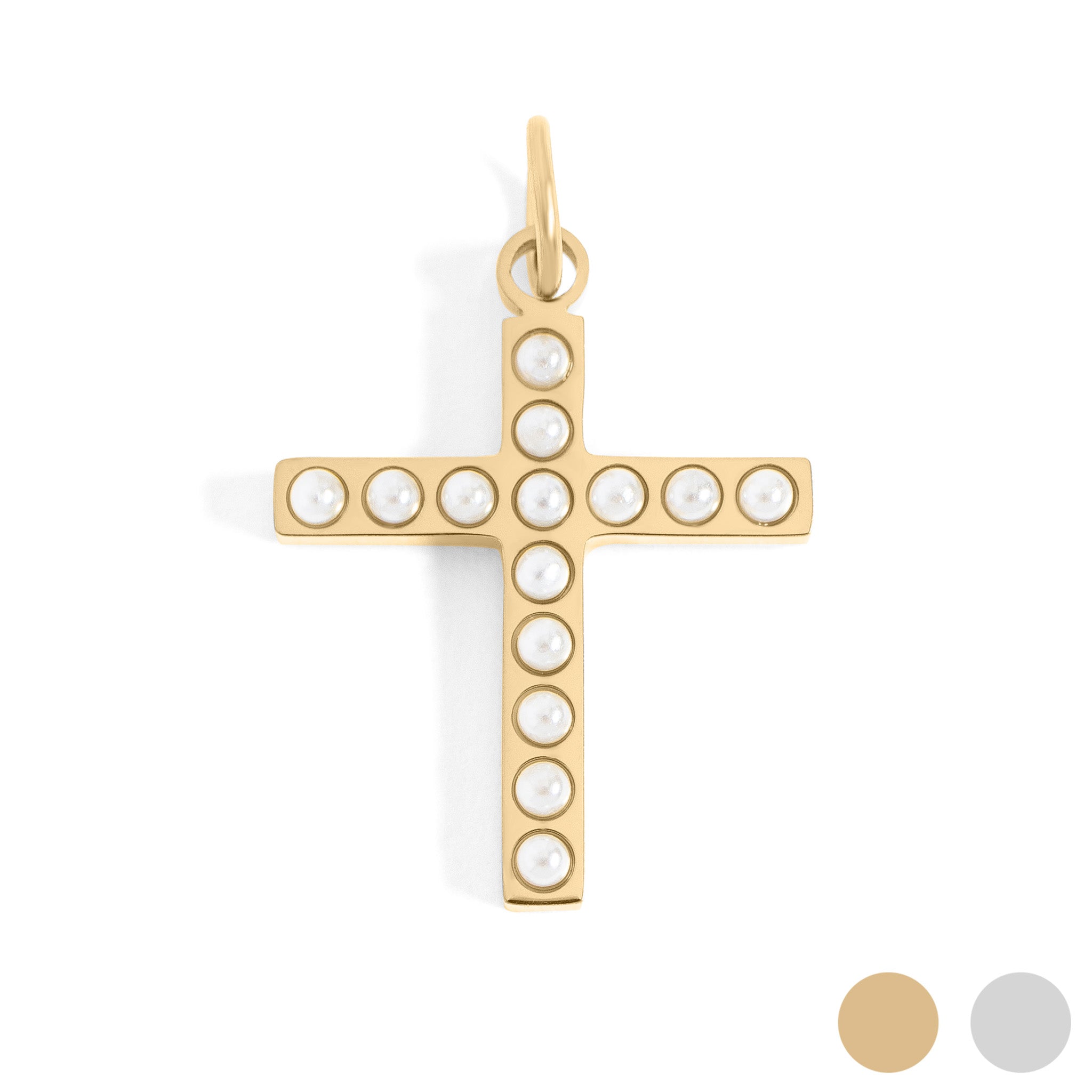 18K Gold PVD Stainless Steel Pearl Cross Charm