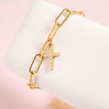 18K Gold PVD Stainless Steel Pearl Cross Charm