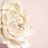18K Gold PVD Stainless Steel Pearl Cross Charm