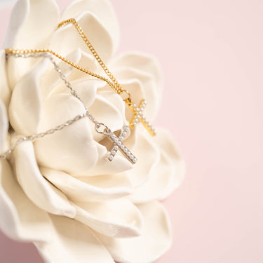 18K Gold PVD Stainless Steel Pearl Cross Charm