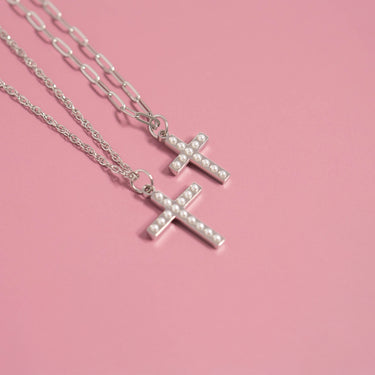 18K Gold PVD Stainless Steel Pearl Cross Charm