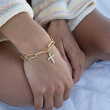 18K Gold PVD Stainless Steel Pearl Cross Charm