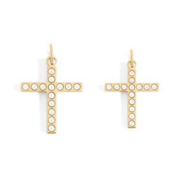 18K Gold PVD Stainless Steel Pearl Cross Charm