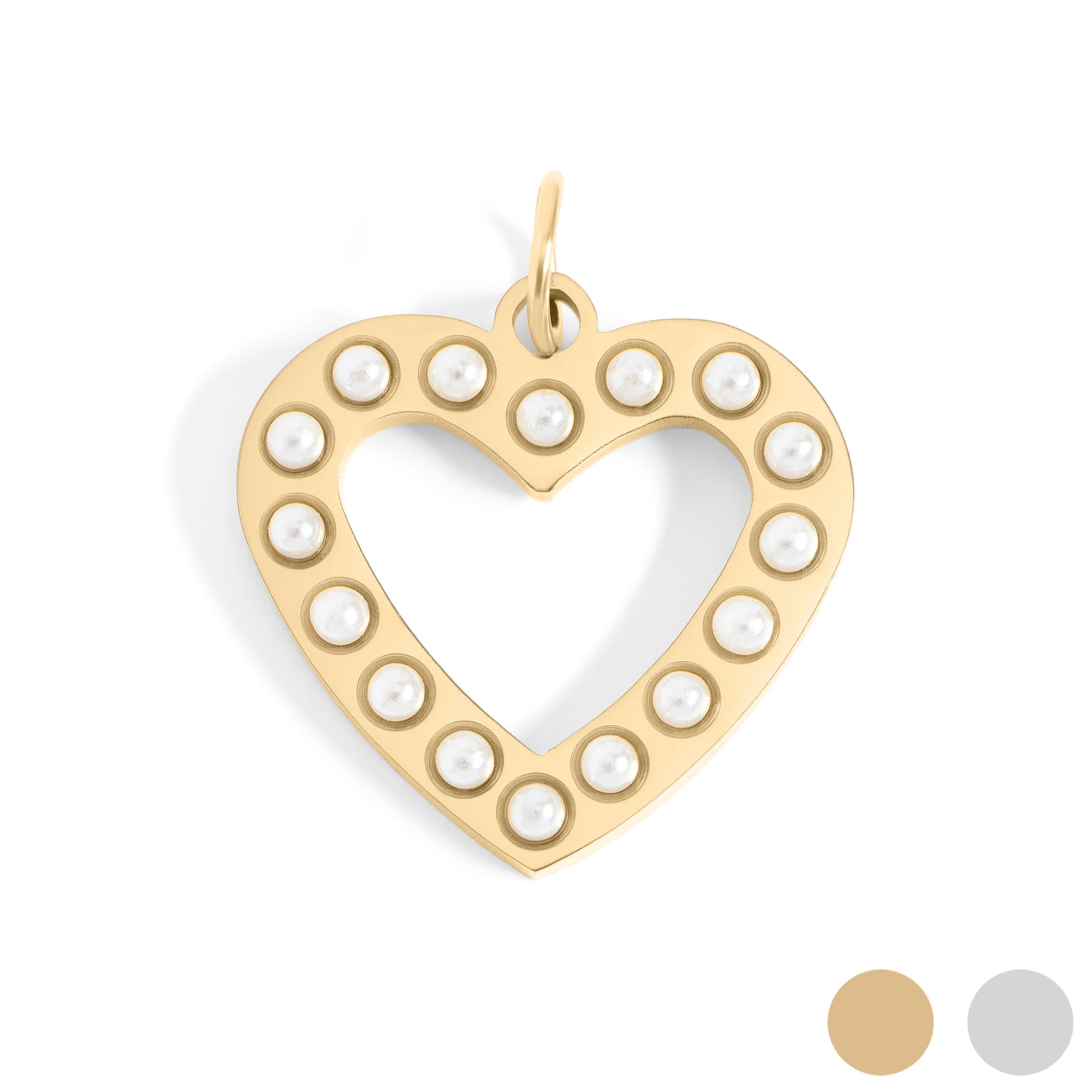18K Gold PVD Stainless Steel Pearl Heart Charm