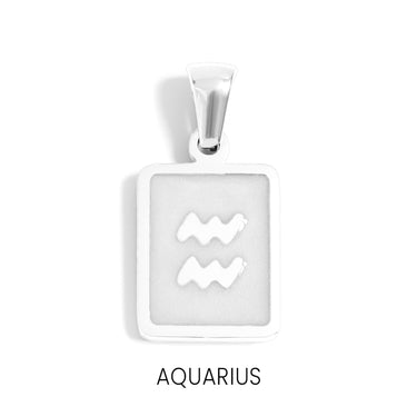 Zodiac Card Pendant Aquarius Silver