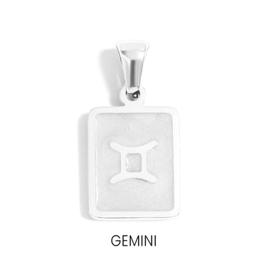 Zodiac Card Pendant Gemini Silver