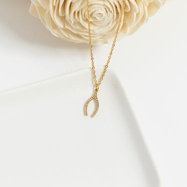 Rhinestone Wishbone Charm