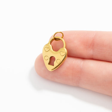 18K Gold PVD Stainless Steel Vintage Heart Lock Charm