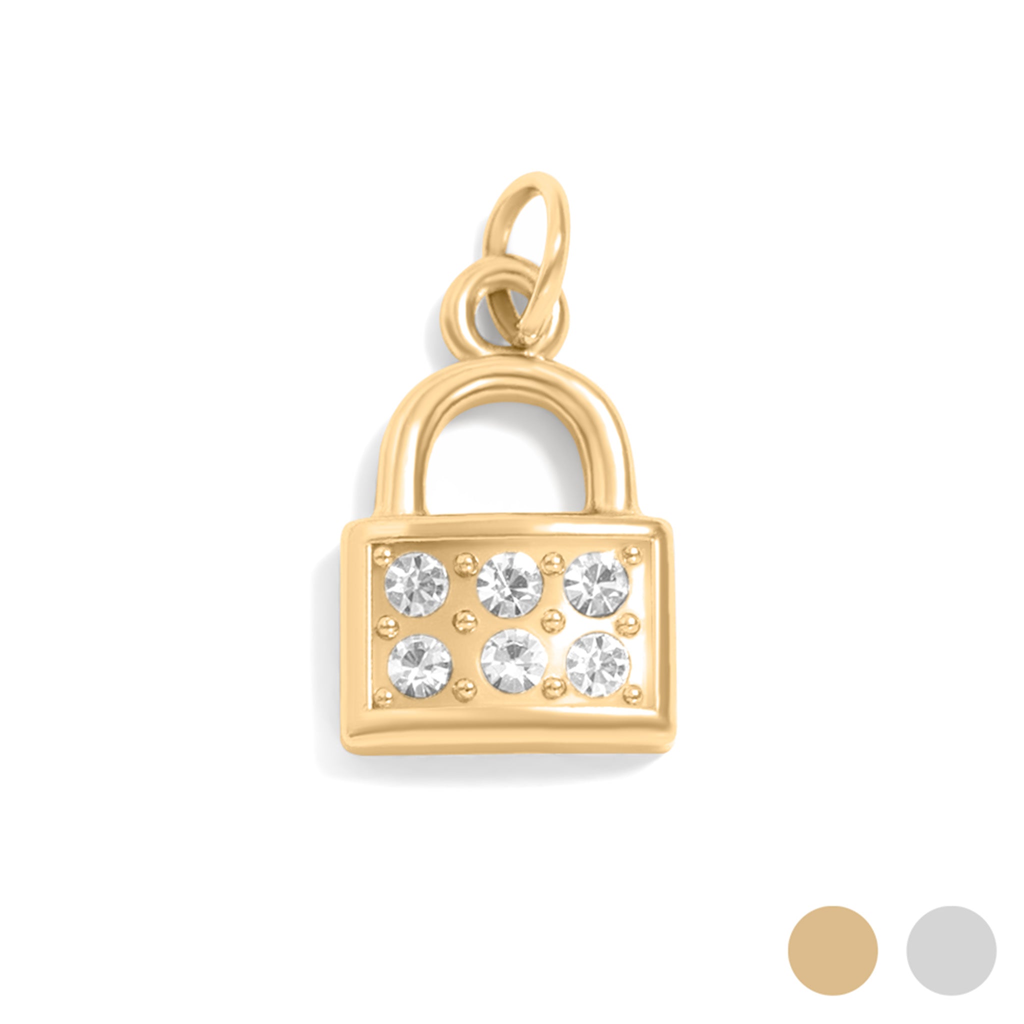 18K Gold PVD Stainless Steel Padlock with Stone Charm