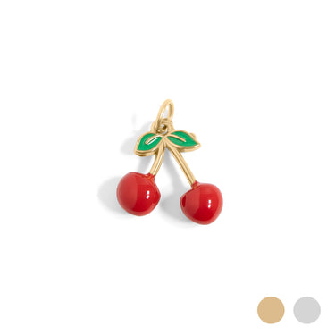 18K Gold PVD Stainless Steel Epoxy Cherry Charm