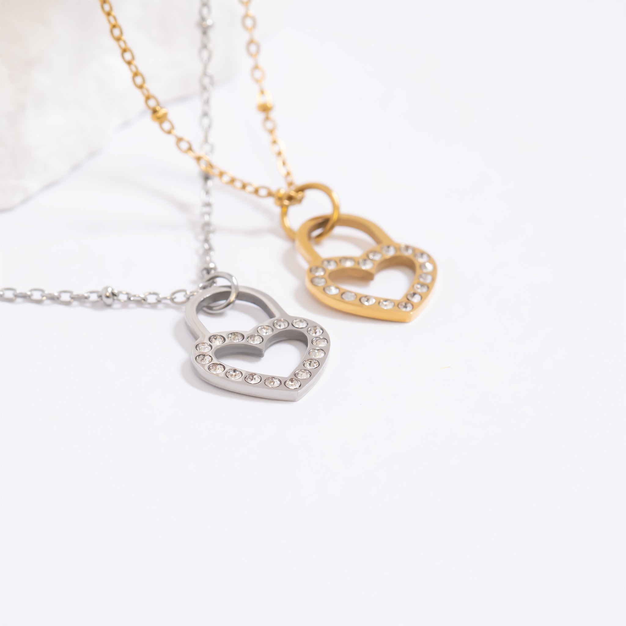 Gold Silver Steel Stone Heart Padlock