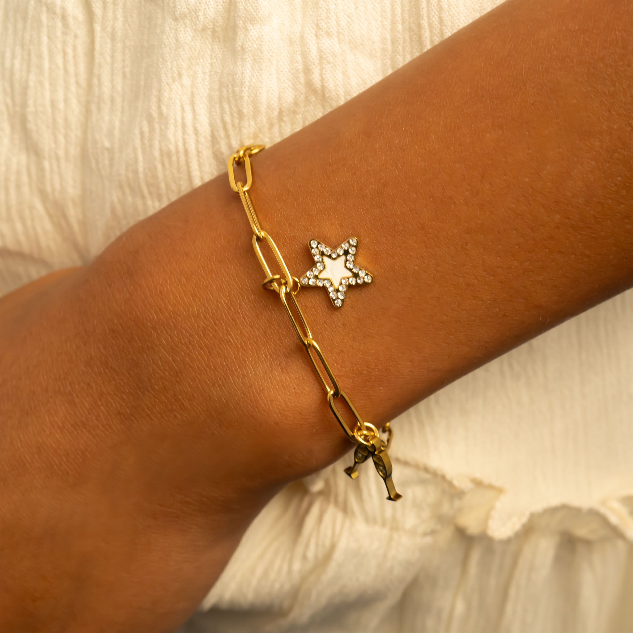 18K Gold PVD Stainless Steel Mother Of Pearl Star Charm