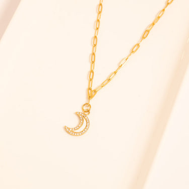 18K Gold PVD Stainless Steel Mother Of Pearl Moon with Stone boarder Charm