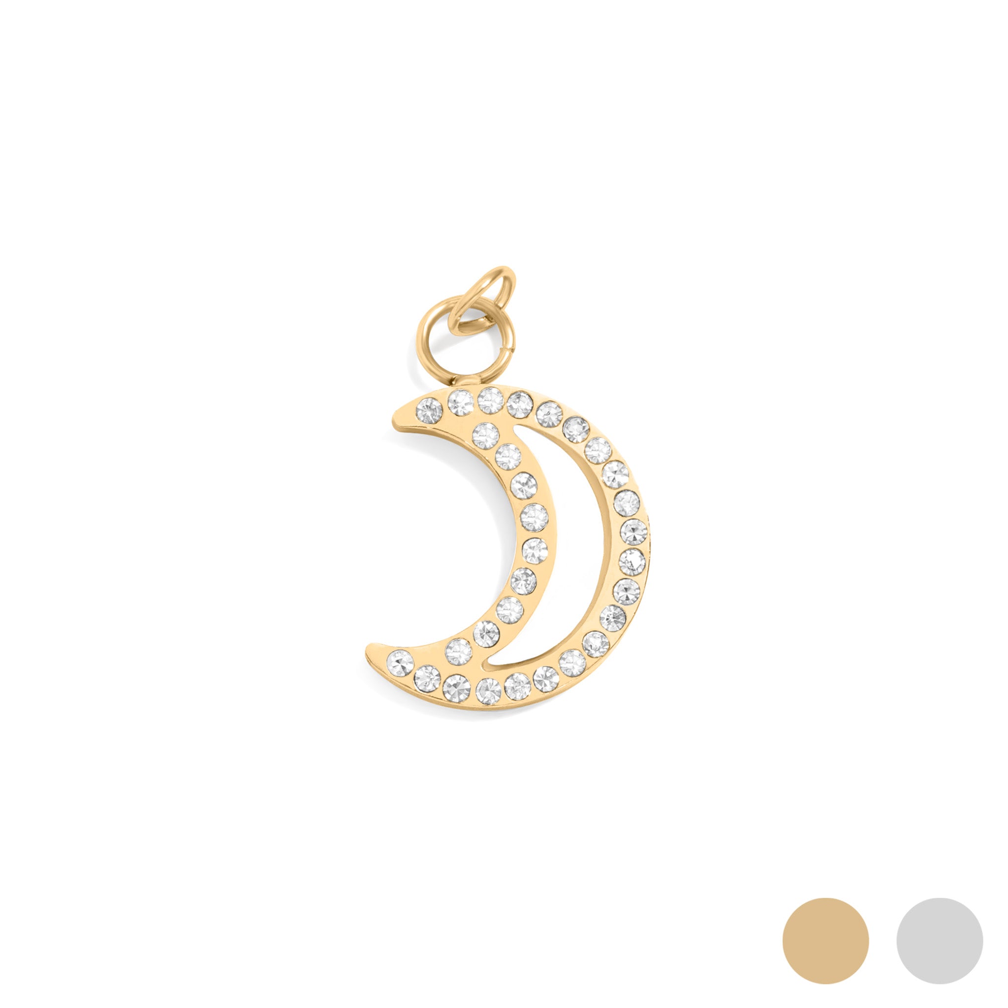 18K Gold PVD Stainless Steel Mother Of Pearl Moon with Stone boarder Charm