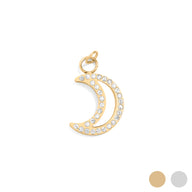 18K Gold PVD Stainless Steel Mother Of Pearl Moon with Stone boarder Charm