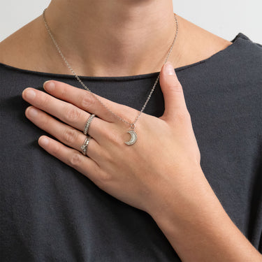 18K Gold PVD Stainless Steel Mother Of Pearl Moon with Stone boarder Charm on Sunburst Loop Chain