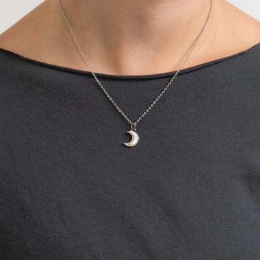 18K Gold PVD Stainless Steel Mother Of Pearl Moon with Stone boarder Charm on Sunburst Loop Chain
