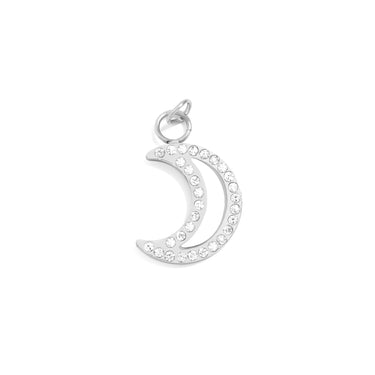 18K Gold PVD Stainless Steel Mother Of Pearl Moon with Stone boarder Charm