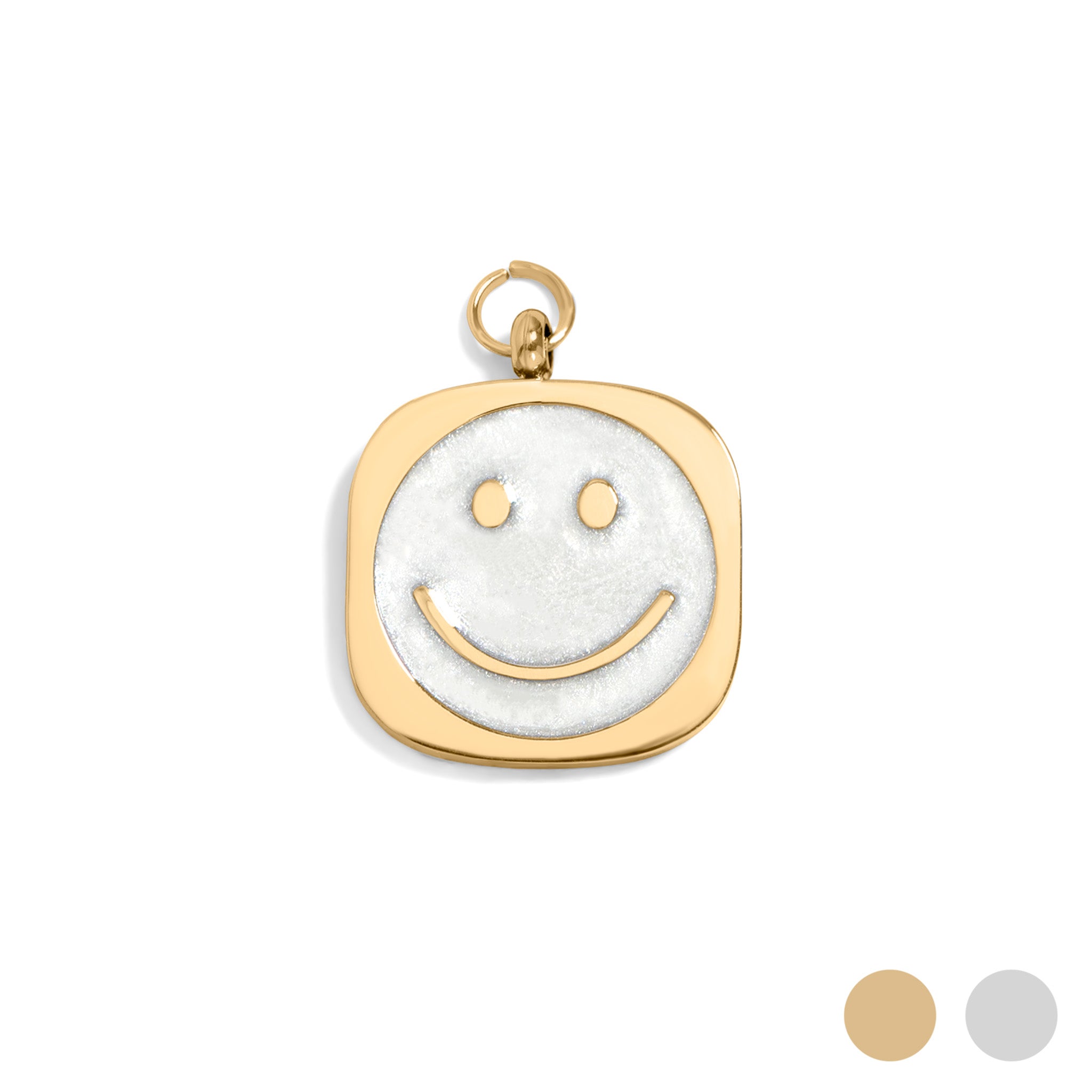 Gold / Mother Of Pearl Smiley w/Stone boarder Charm / PDL0290