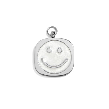 Silver / Mother Of Pearl Smiley w/Stone boarder Charm / PDL0290
