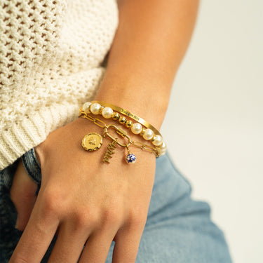 18K Gold PVD Stainless Steel Floral Printed Pearl
