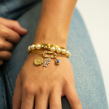 18K Gold PVD Stainless Steel Floral Printed Pearl