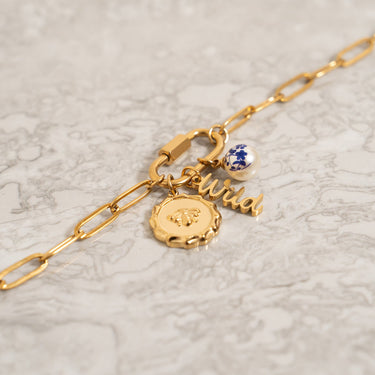 18K Gold PVD Stainless Steel Floral Printed Pearl