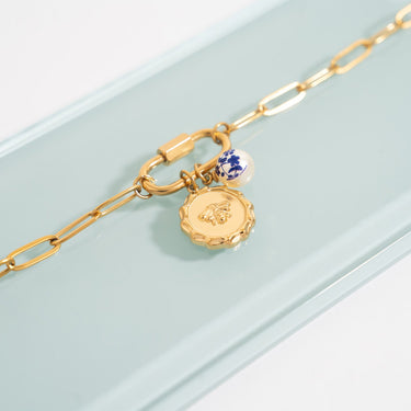 18K Gold PVD Stainless Steel Floral Printed Pearl