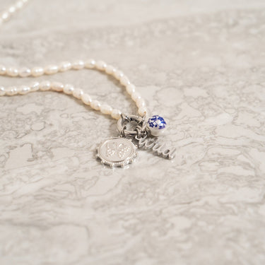 18K Gold PVD Stainless Steel Butterfly Pendant on Pearl Chain with Pearl and Wild Charms