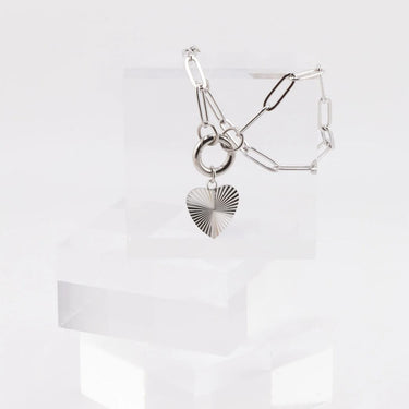 Silver Sunburst Heart Charm