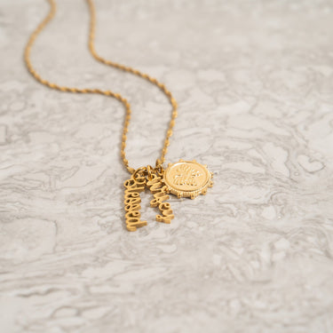 18K Gold PVD Stainless Steel Butterfly Pendant on Singapore Chain with Blessed and Wifey Charms