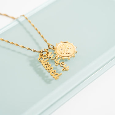 18K Gold PVD Stainless Steel Butterfly Pendant on Singapore Chain with Blessed and Wifey Charms