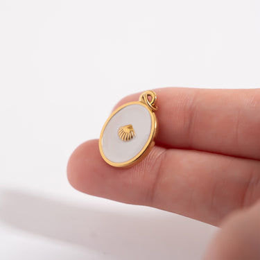 White Enamel Charm with Shell