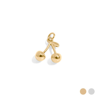 Gold cherry-shaped pendant on a white background