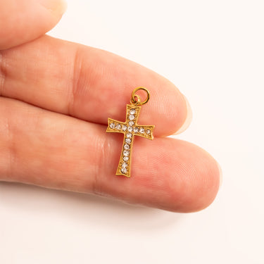 Gold Stone Cross Charm / PDL0306
