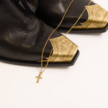 Gold Stone Cross Charm / PDL0306