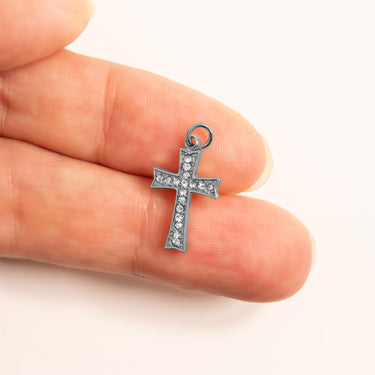 Silver Stone Cross Charm / PDL0306