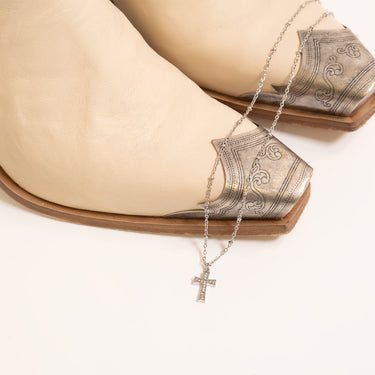 Silver Stone Cross Charm / PDL0306
