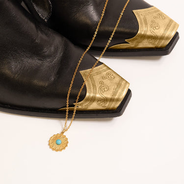 Gold Flower Turquoise Center Pendant