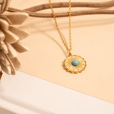 Gold Flower Turquiose Center Pendant 