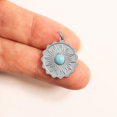 Silver Flower Turquoise Center Pendant