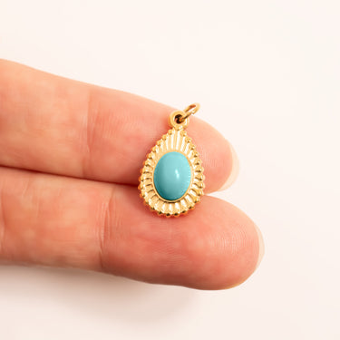 Gold / Turquoise Tear Drop Charm / PDL0310