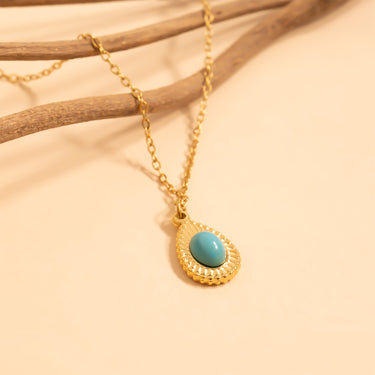 Gold / Turquoise Tear Drop Charm / PDL0310 / Loop Chain