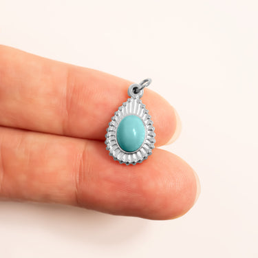 Silver / Turquoise Tear Drop Charm / PDL0310