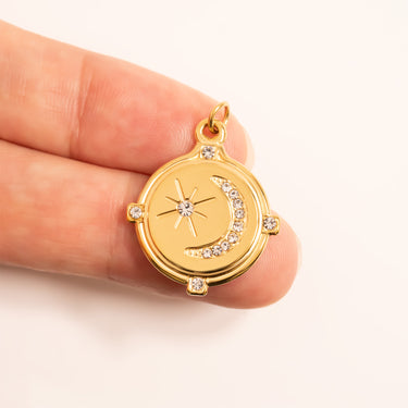 Gold / Stone Moon And Star Pendant / PDL0312