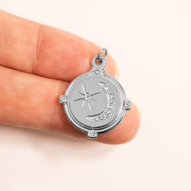 Silver / Stone Moon And Star Pendant / PDL0312