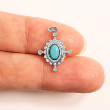 Silver / Turquiose Compass Charm / PDL0313