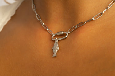 Silver Fish Charm on Paperclip Chain