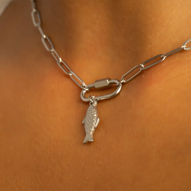 Silver Fish Charm on Paperclip Chain